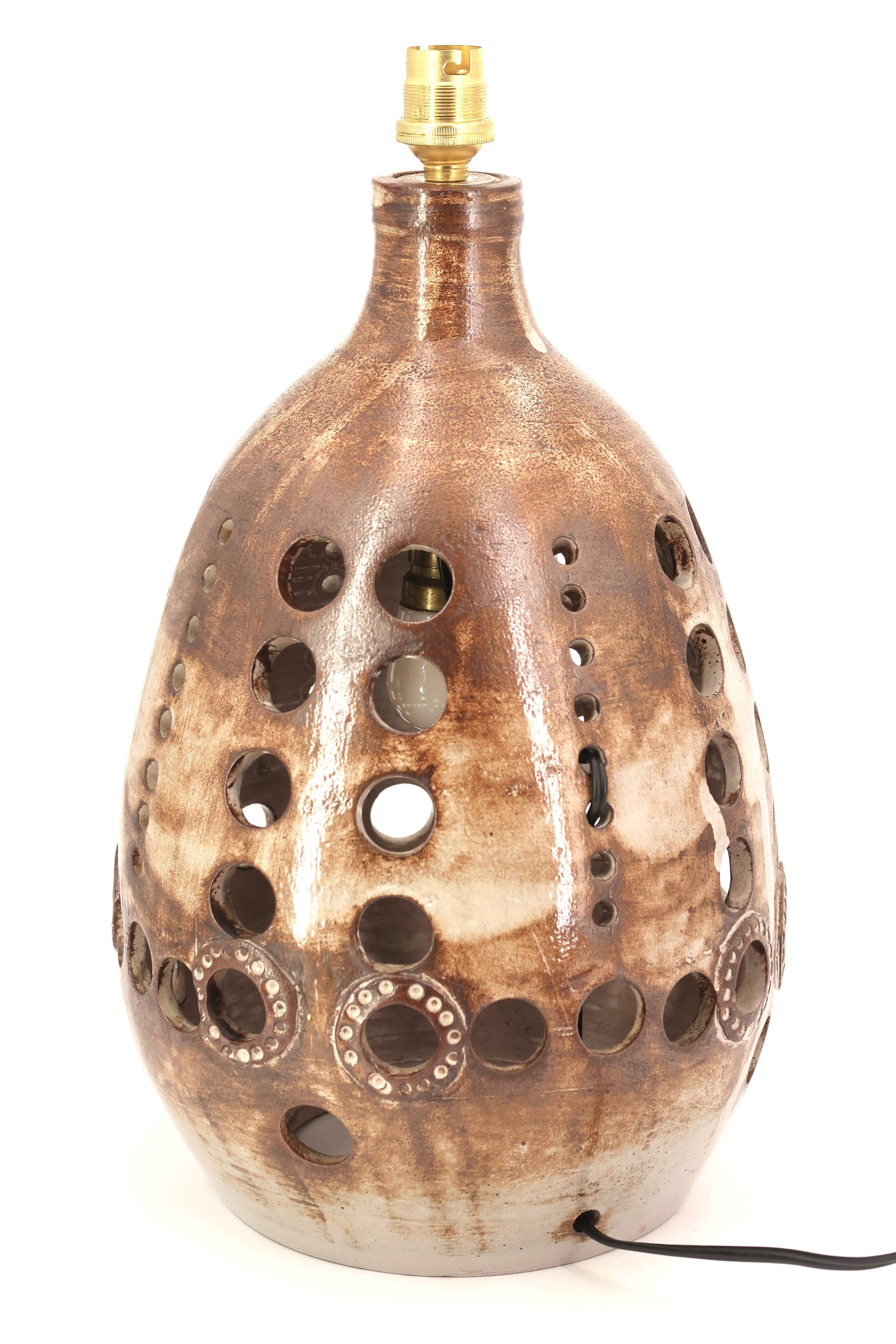 Large brown ceramic lamp signed, 1970s