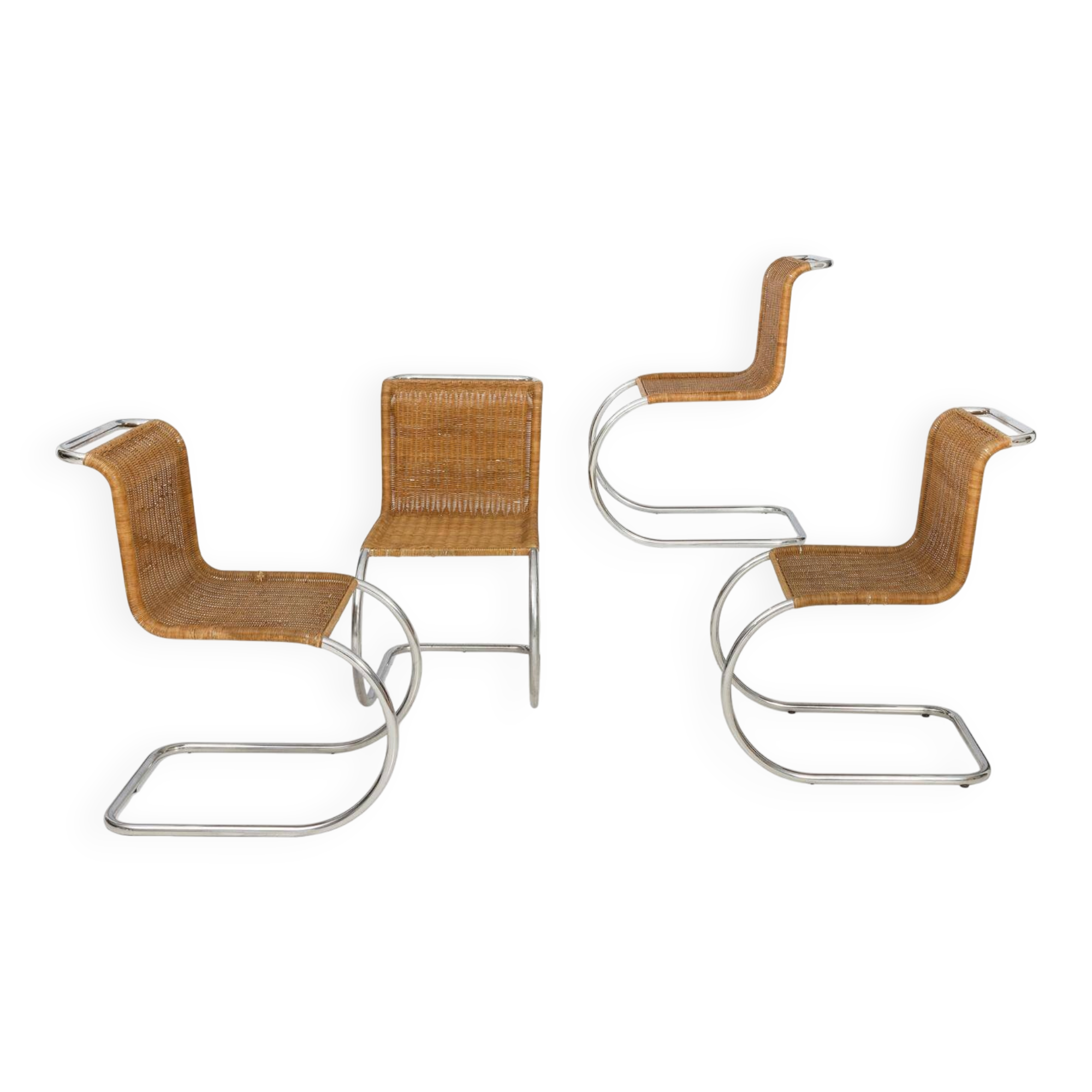 Mr10 chair set in rattan by Ludwig Mies van der Rohe