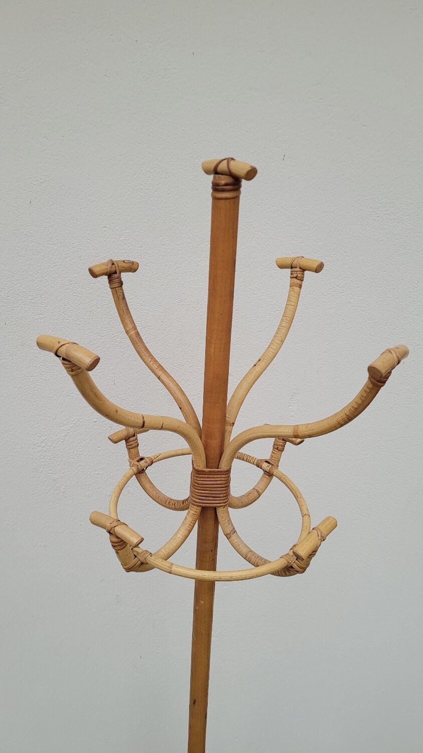 Vintage rattan coat rack - 1950s