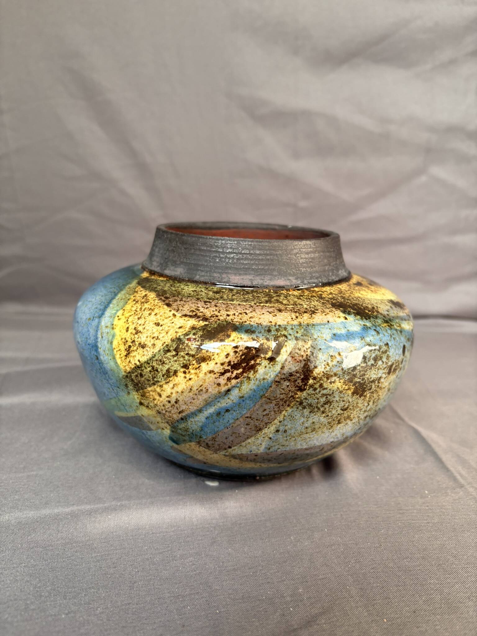 Old Round Vase Ceramic Germany Signed Erik Blue Decor