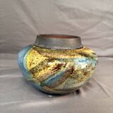 Old Round Vase Ceramic Germany Signed Erik Blue Decor