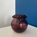 small purple ball vase in vintage bubbled glass signed biot