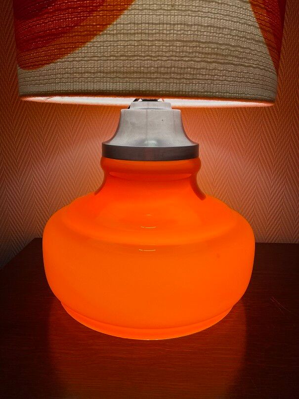 Orange opaline serpentine table lamp and vintage fabric