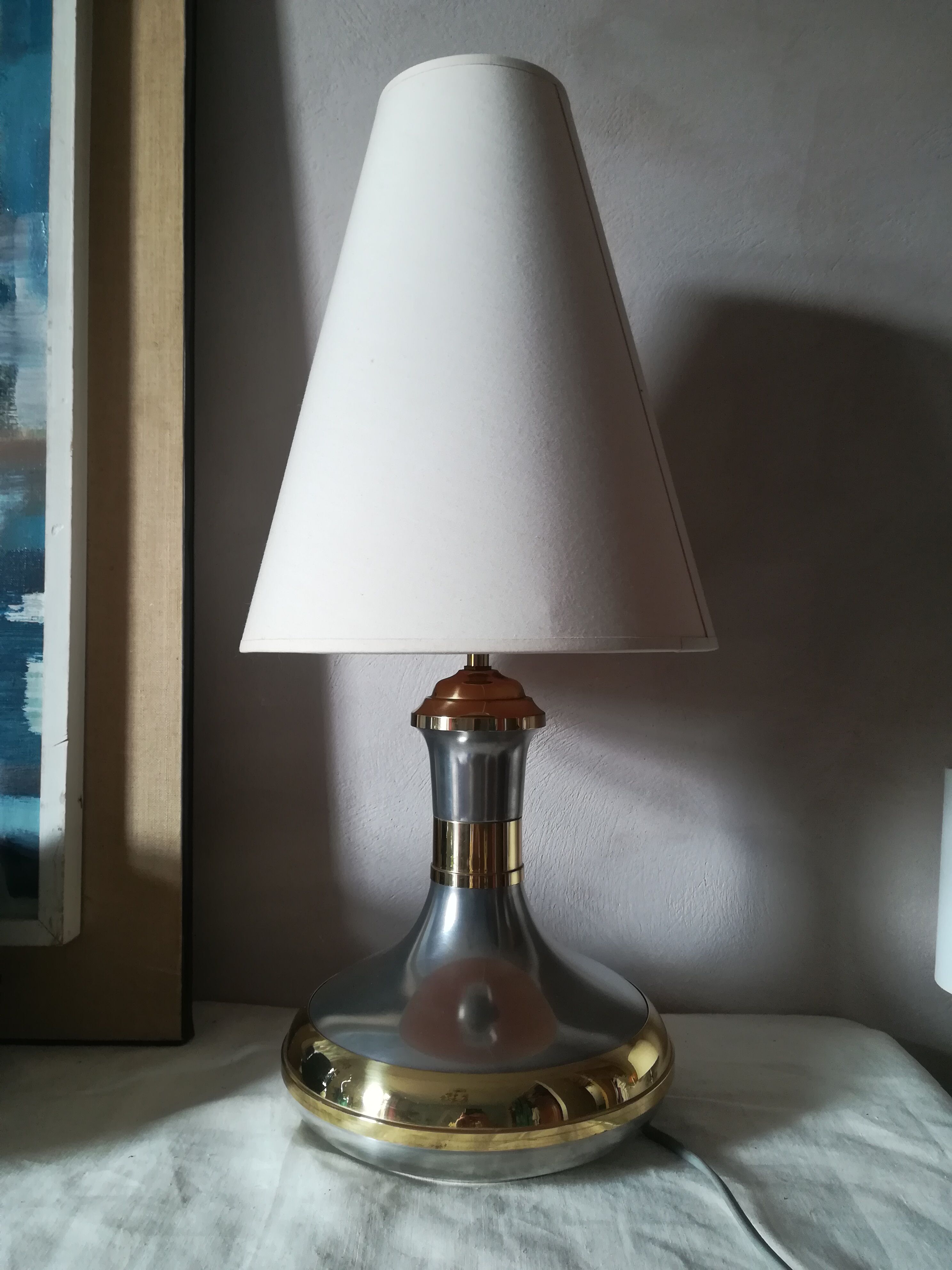 Satin metal and brass lamp