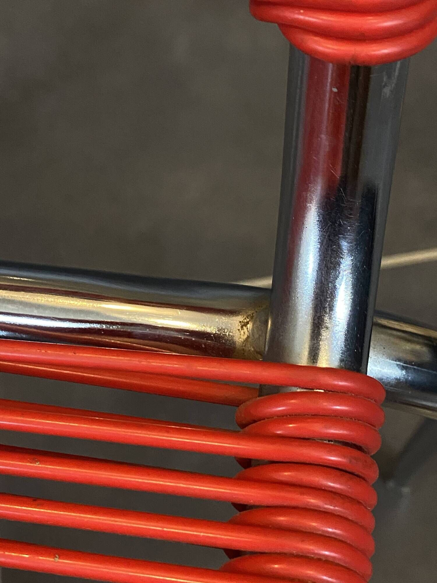 Scoubidou chair or vintage 1960 red chrome spaghetti chair