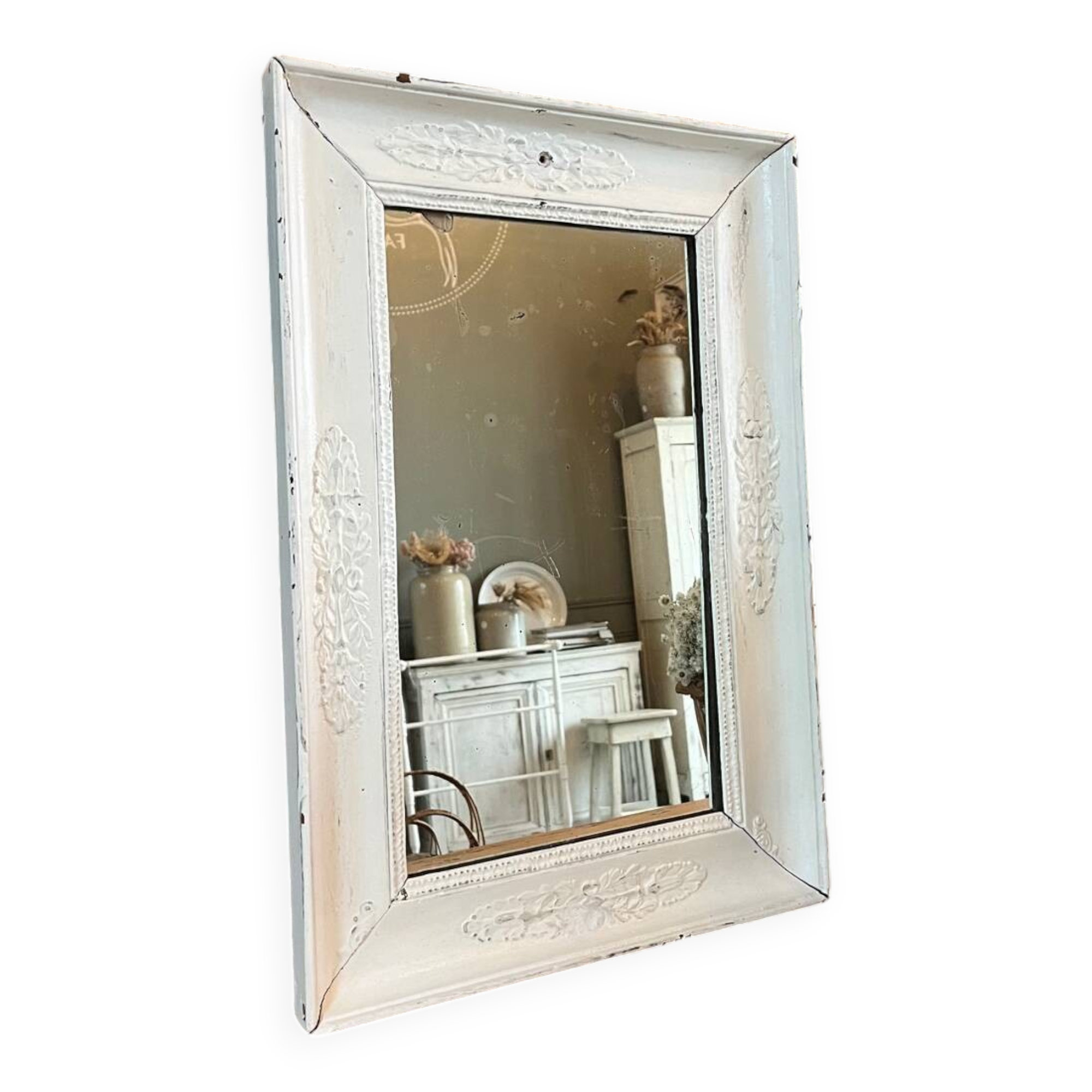 Antique white patinated mirror