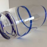 Large thick crystal glass vase modernist design cobalt edging