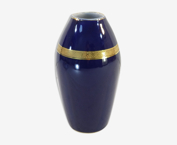 Vase en porcelaine de Limoges bleu de four fontanille et marraud