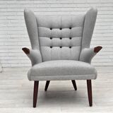1960s, Danish "Teddy chair" with stool, reupholstered, wool, teak wood.