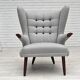1960s, Danish "Teddy chair" with stool, reupholstered, wool, teak wood.