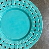 Assiette de présentation, plat en céramique tressée turquoise