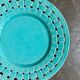 Serving plate, turquoise woven ceramic dish