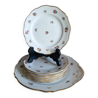 Service à dessert rétro 8 assiettes & plat petites fleurs