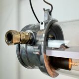 Industrial french polished aluminium hanging tube light, 1970s