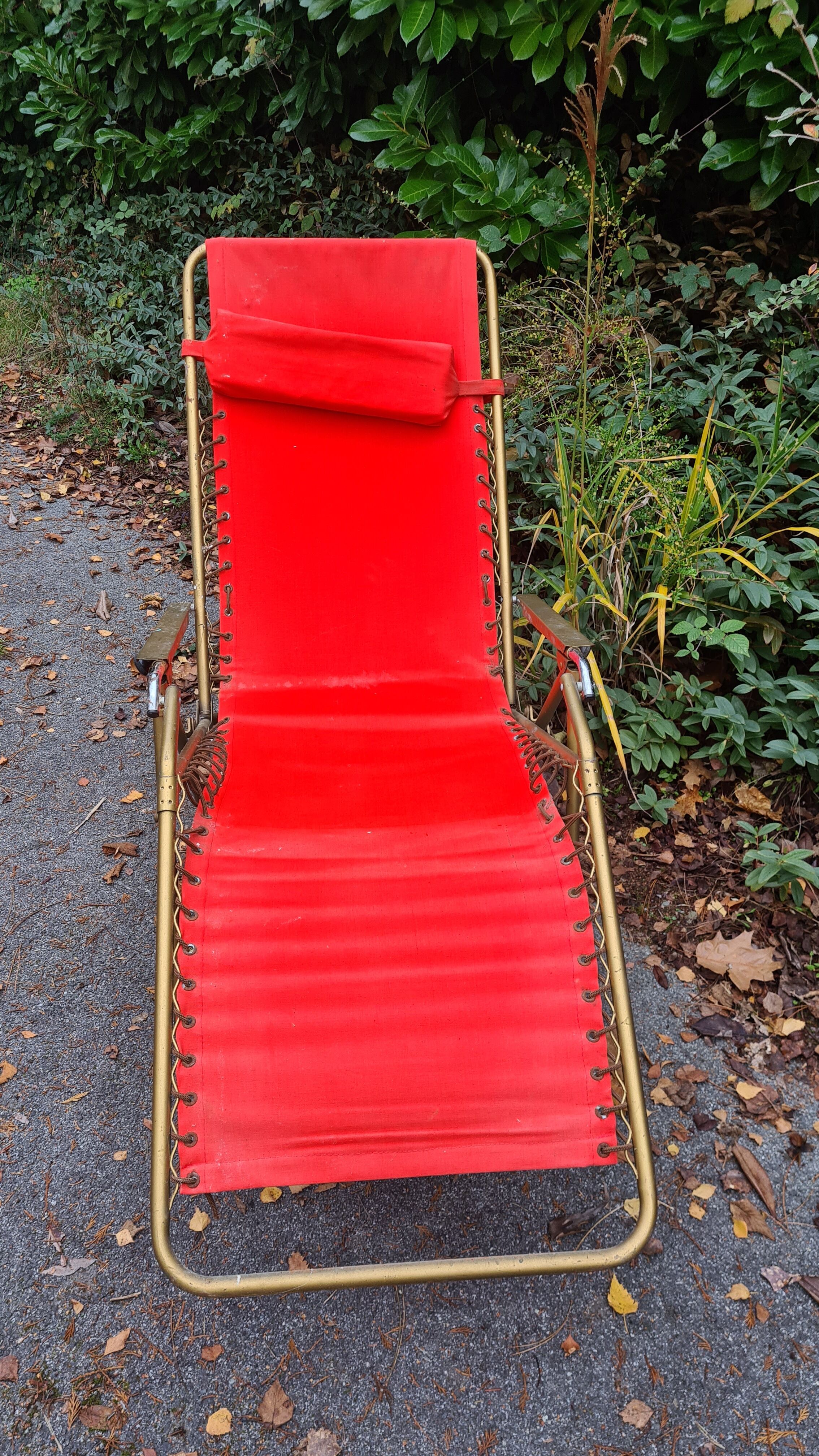 vintage Old red Lafuma deckchair 70s