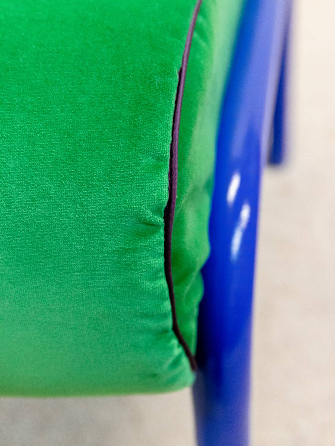 Souvignet armchair reupholstered in green velvet
