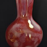 Vintage vase in iridescent glass and opaline marbled pink and white 34 cm