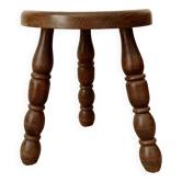 Tabouret tripode vintage en bois tourné