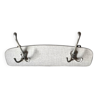 Vintage wall coat rack in embossed white Formica - 2 hooks