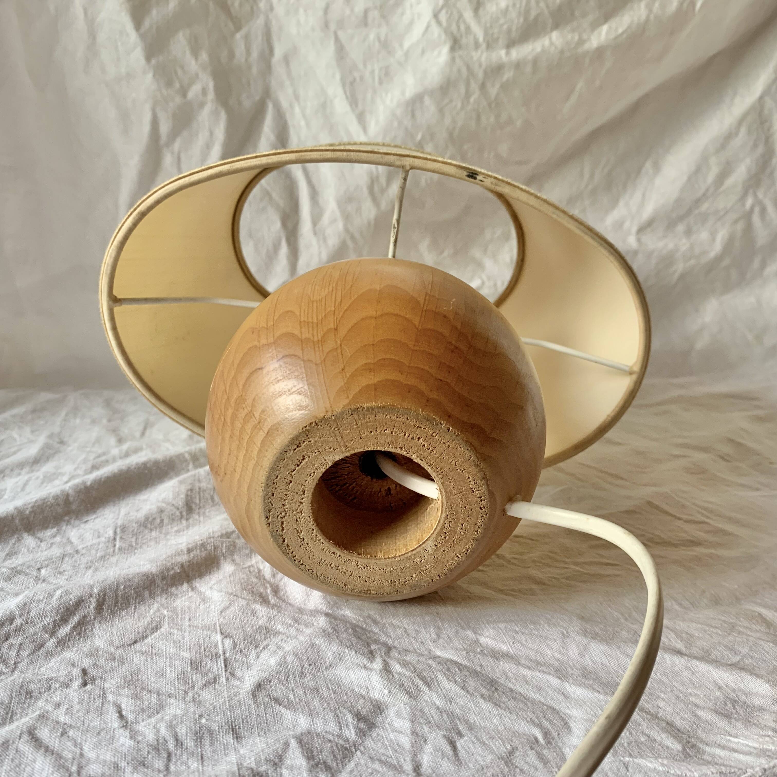 Small vintage side lamp - turned wooden ball