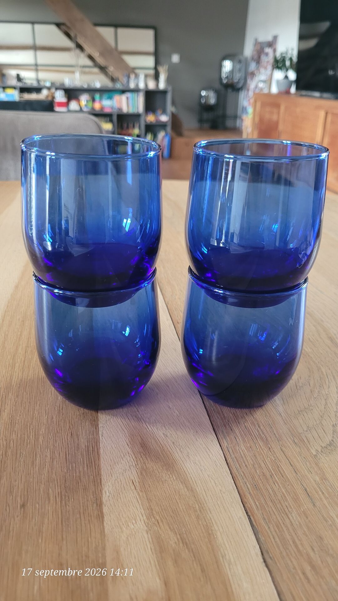 4 verres à eau bleu cobalt
