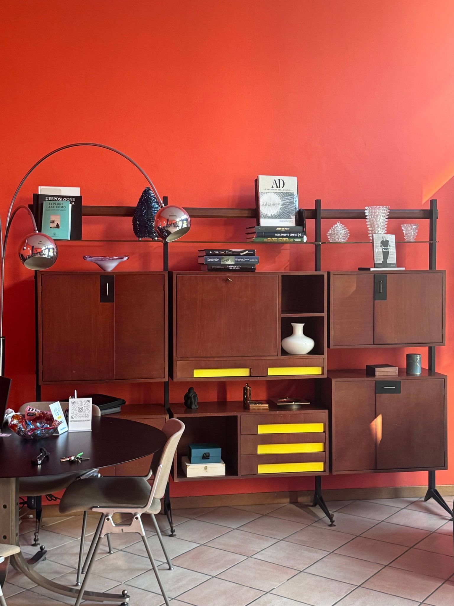 Mid-Century Modern Modular Bookcase, Wood & Metal, Italy, 1960s