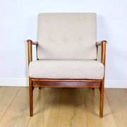 PRL armchair "Stefan" wooden beech vintage beige boucle - darker wood