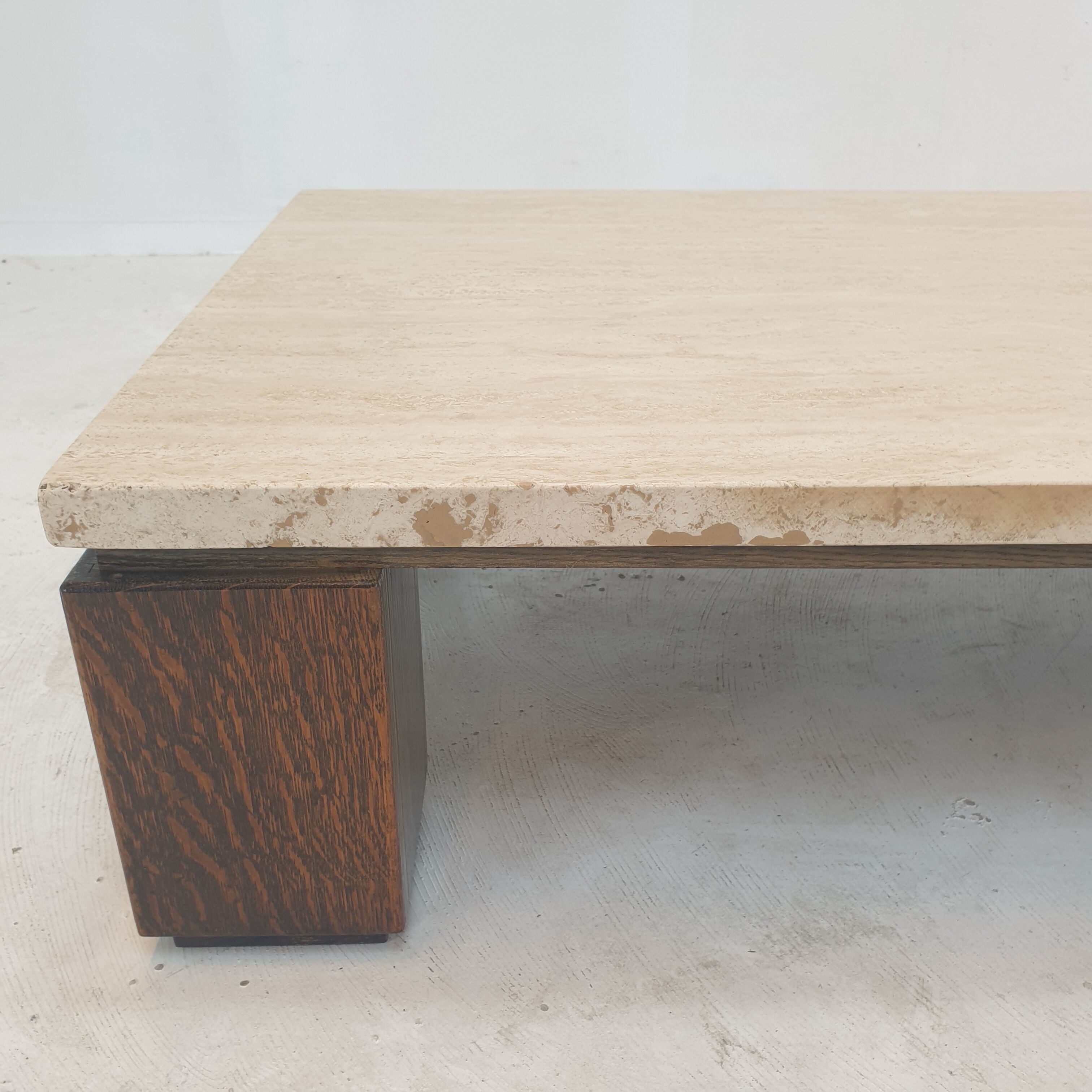 Travertine coffee table with wenge, 1970s