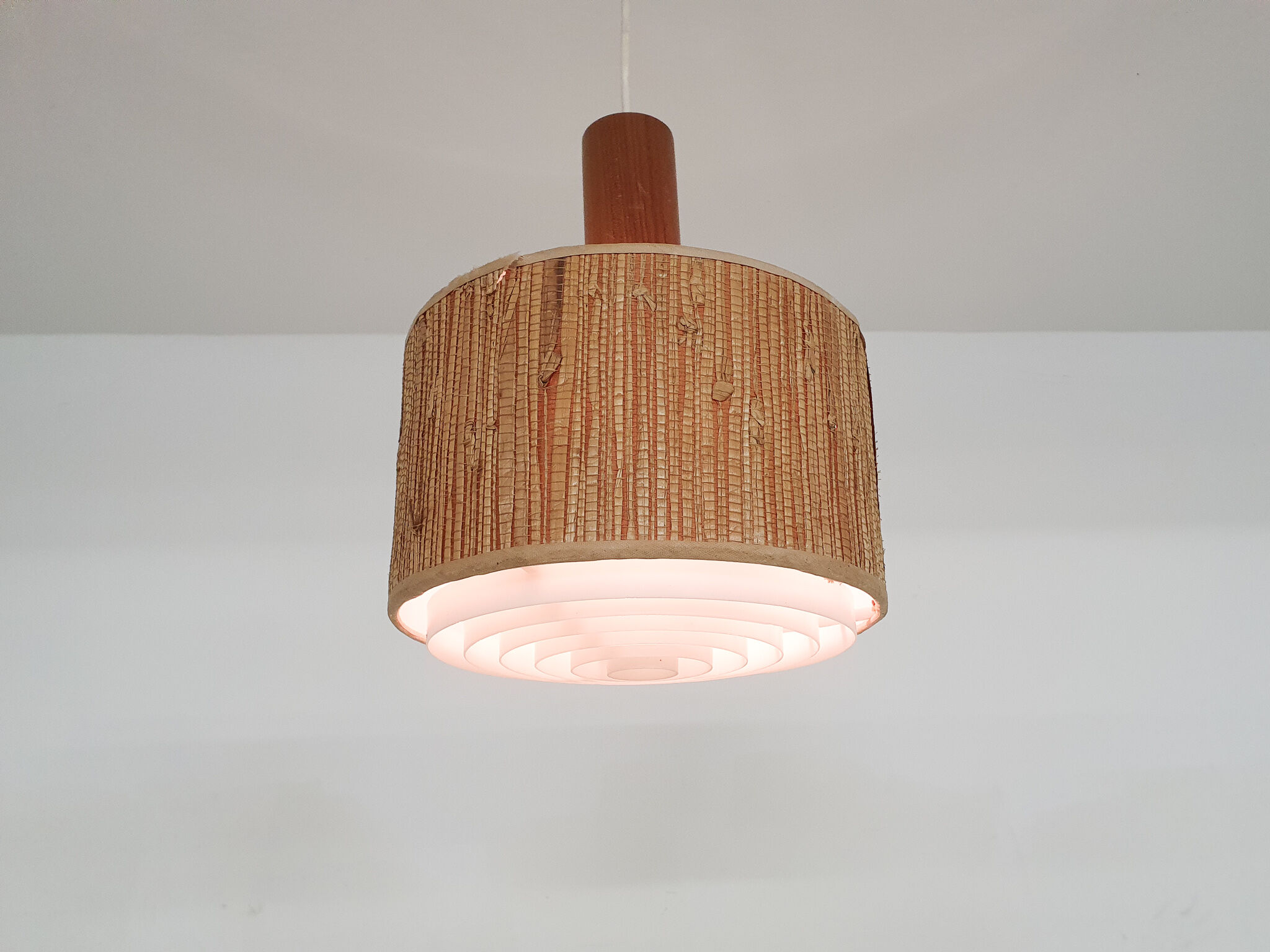 Scandinavian modern rattan pendant light, 1960's