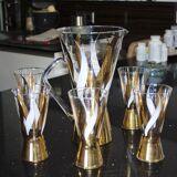 Service à orangeade vintage en verre décoré à l'or fin 1970