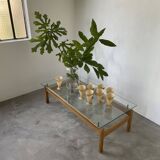 Scandinavian table blond teak and glass 60