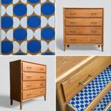 Vintage chest of drawers with compass feet, oak, original patina, 1950s