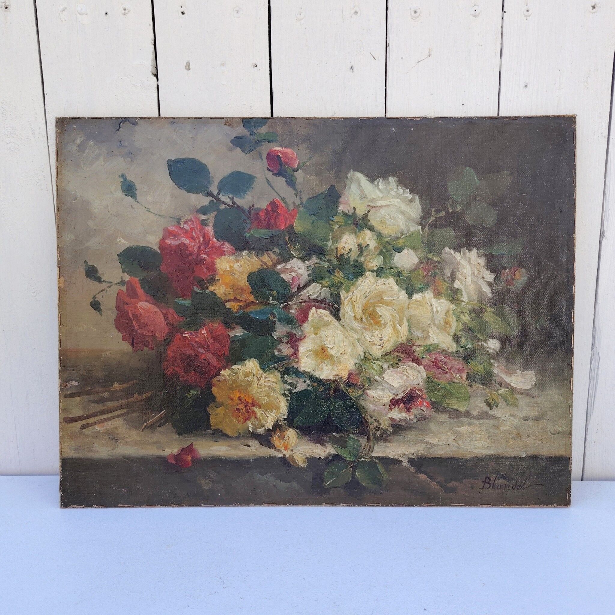 Oil on canvas, bouquet of flowers, signed Blondel.
