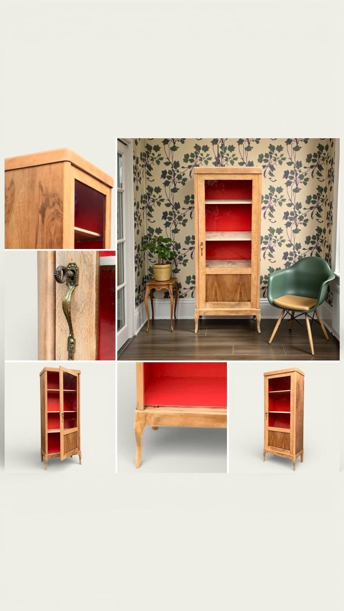 Armoire vitrée vintage bois brut 1950