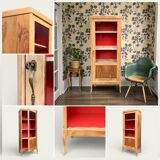 Vintage glass-fronted cabinet, raw wood, 1950s