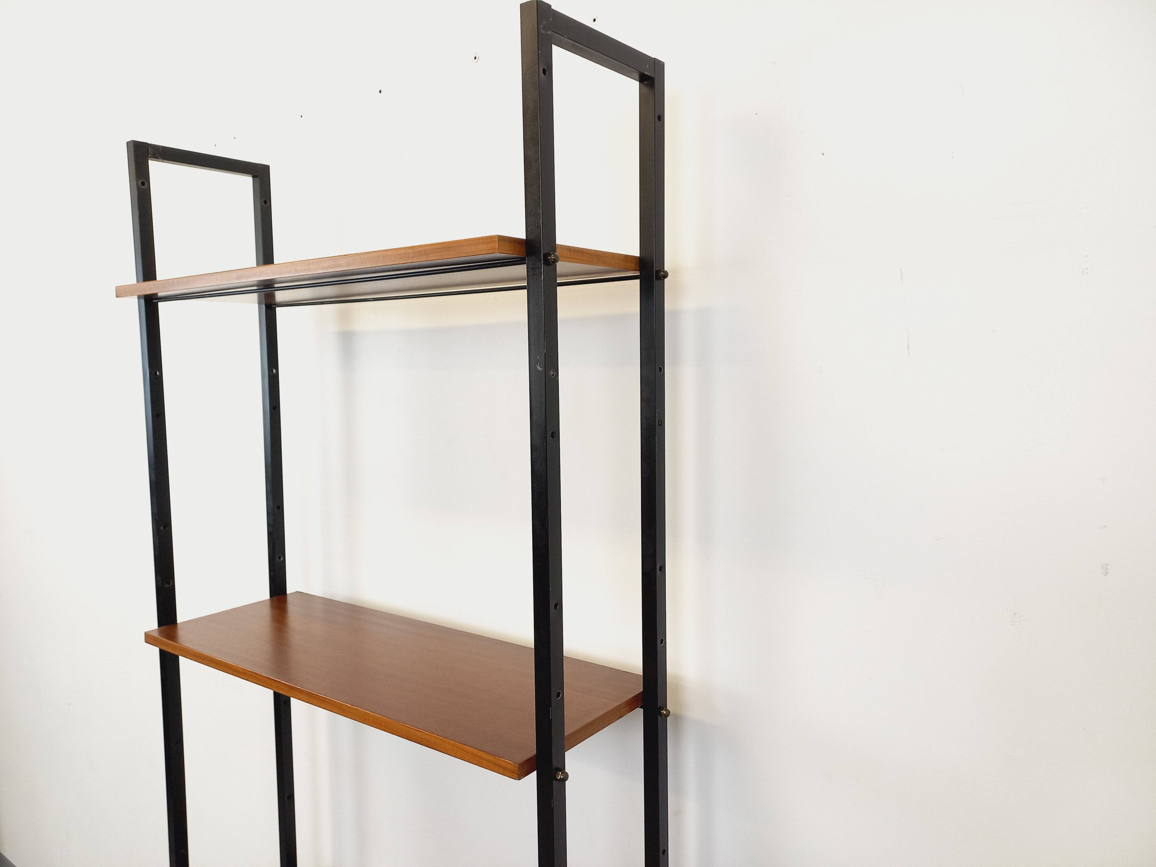 Vintage Italian modular teak and metal bookcase