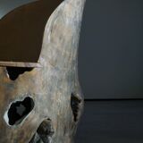 Sculptural Norwegian trunk chair in mid-century brutalist solid wood.