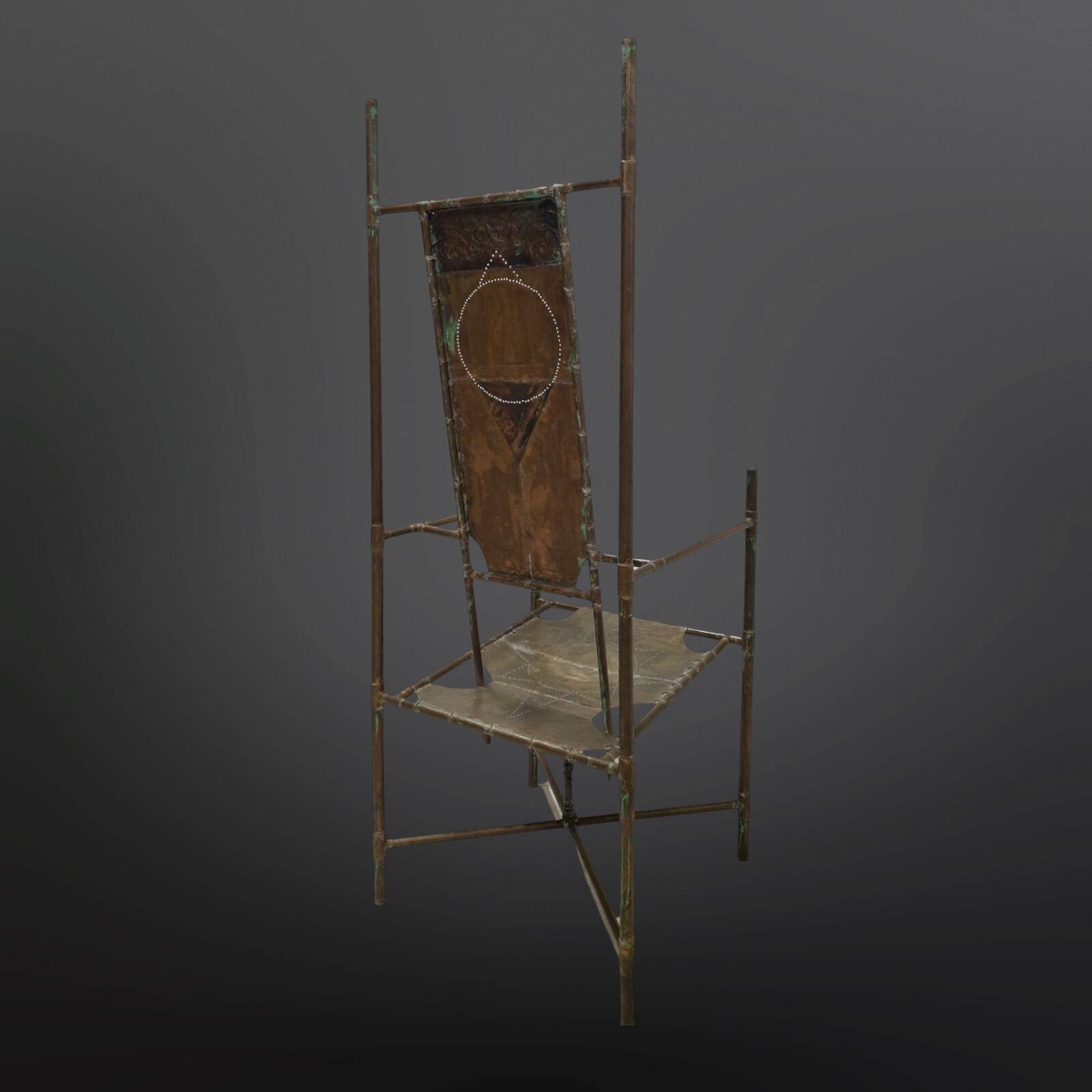 Copper and brass throne chair by Cor de Ree, Netherlands 1990