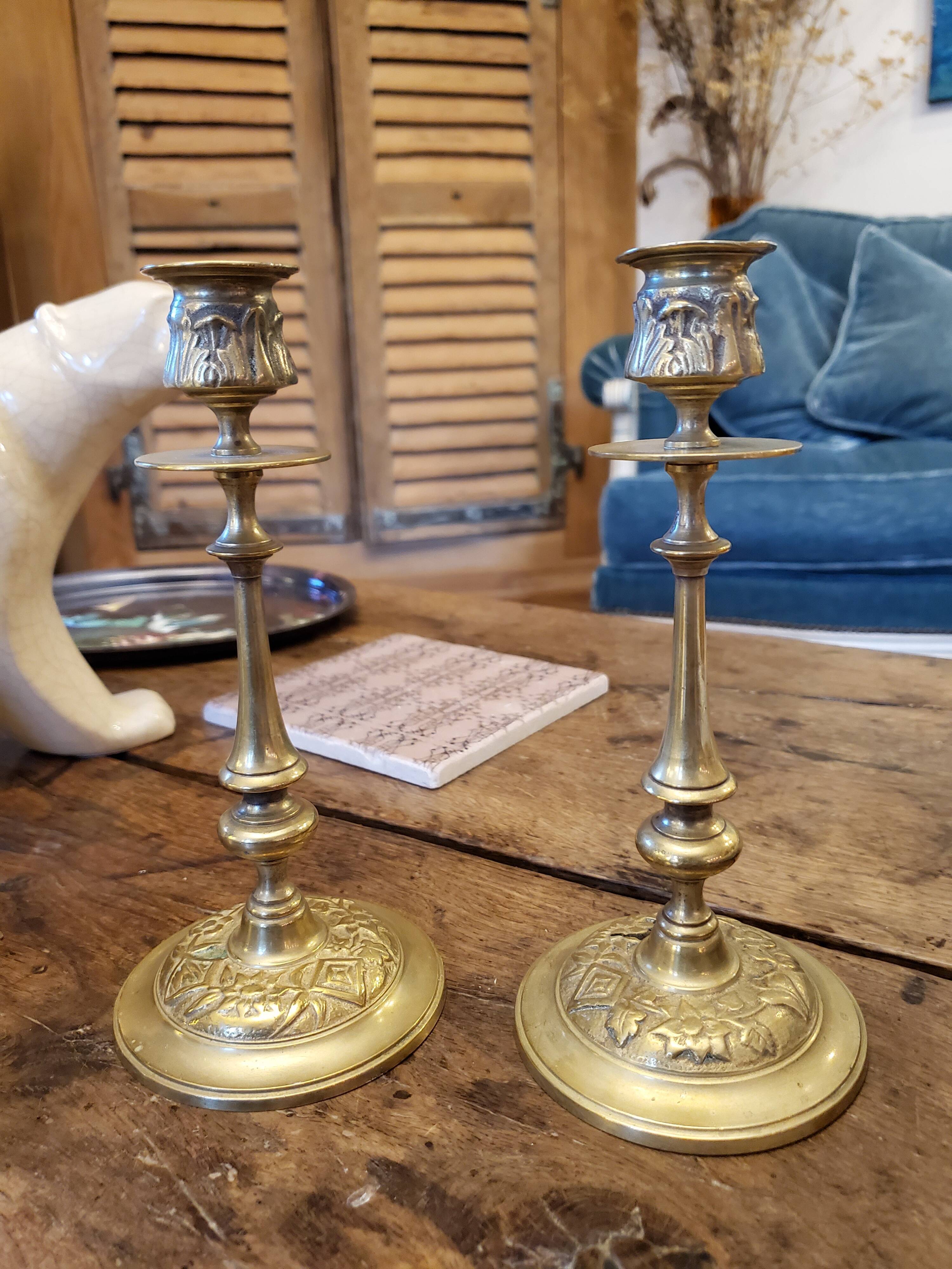 Pair of brass candle holders