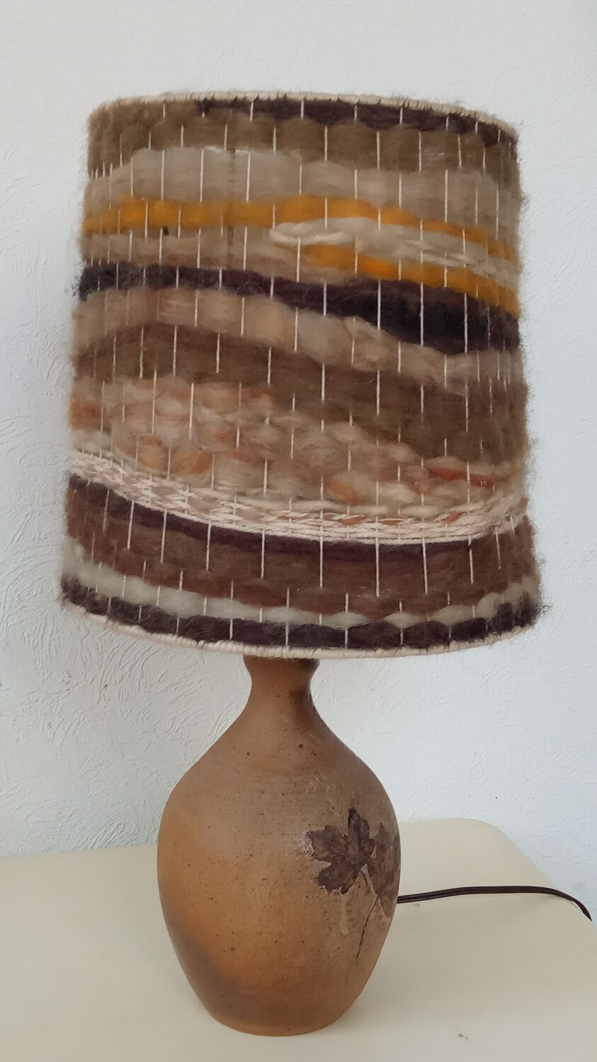 Sandstone lamp, wool lampshade, 50s/60s