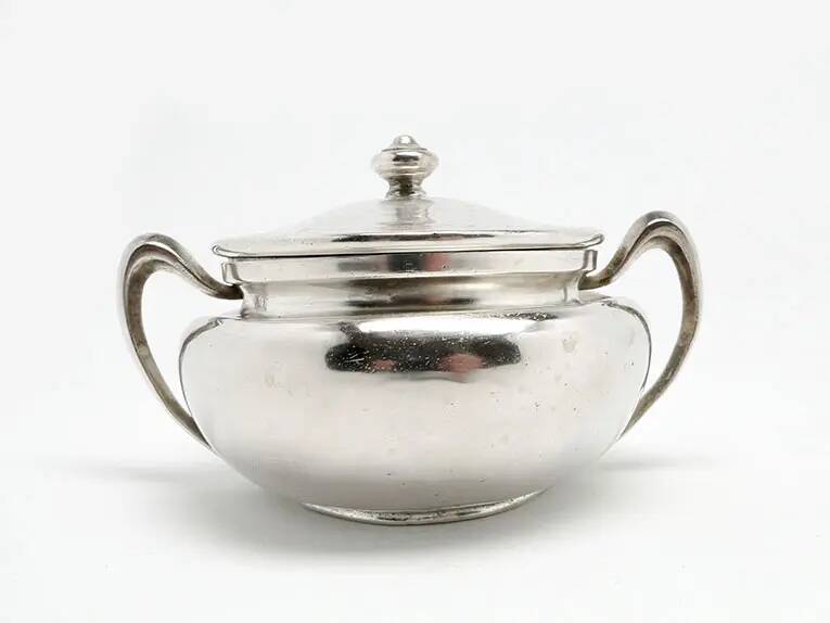 Art Nouveau sugar bowl, silver-plated brass, Norblin, Poland, 1920s