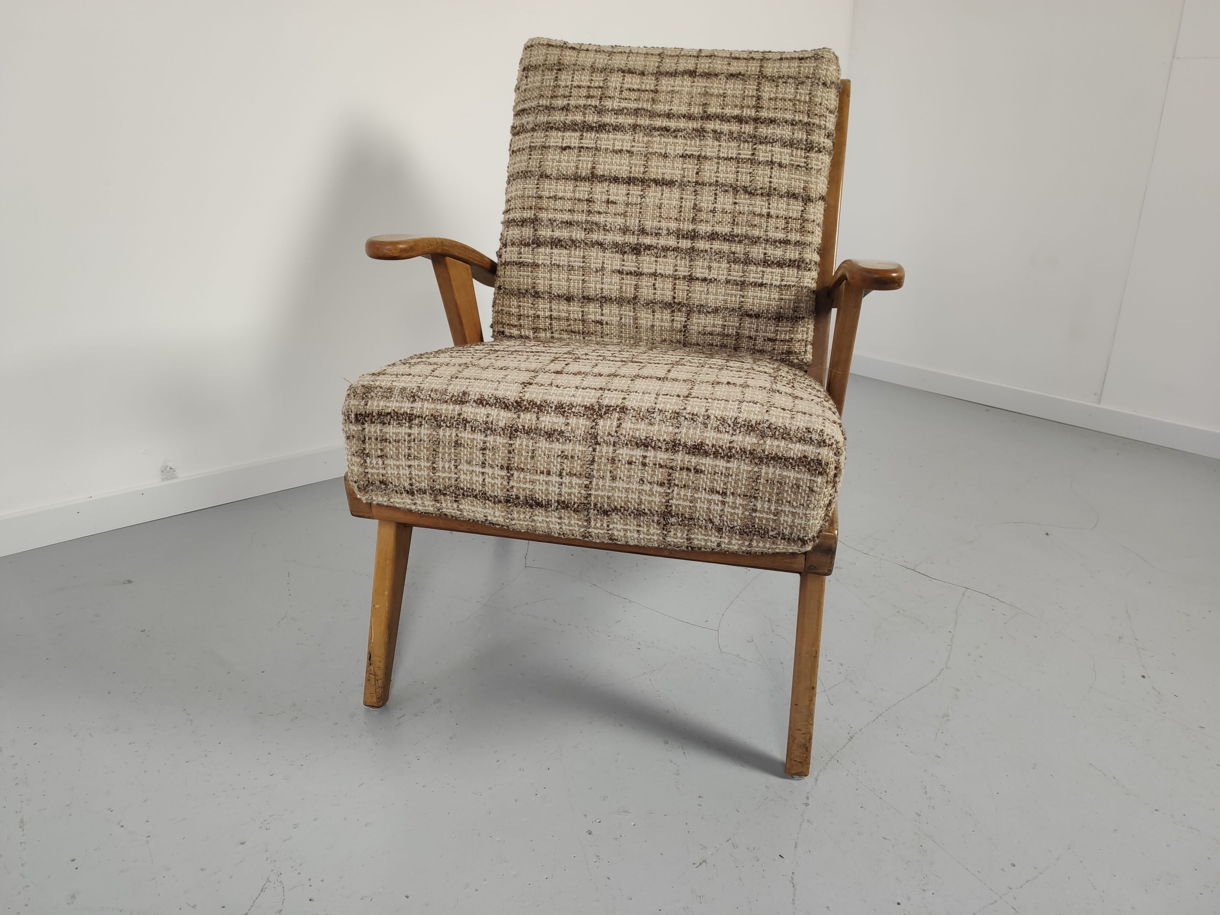 Paire de fauteuils vintage bois tissus 1960s