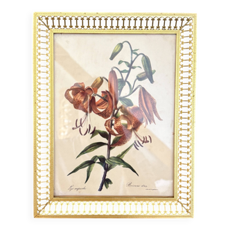 Cadre ancien en métal doré avec gravure de fleur