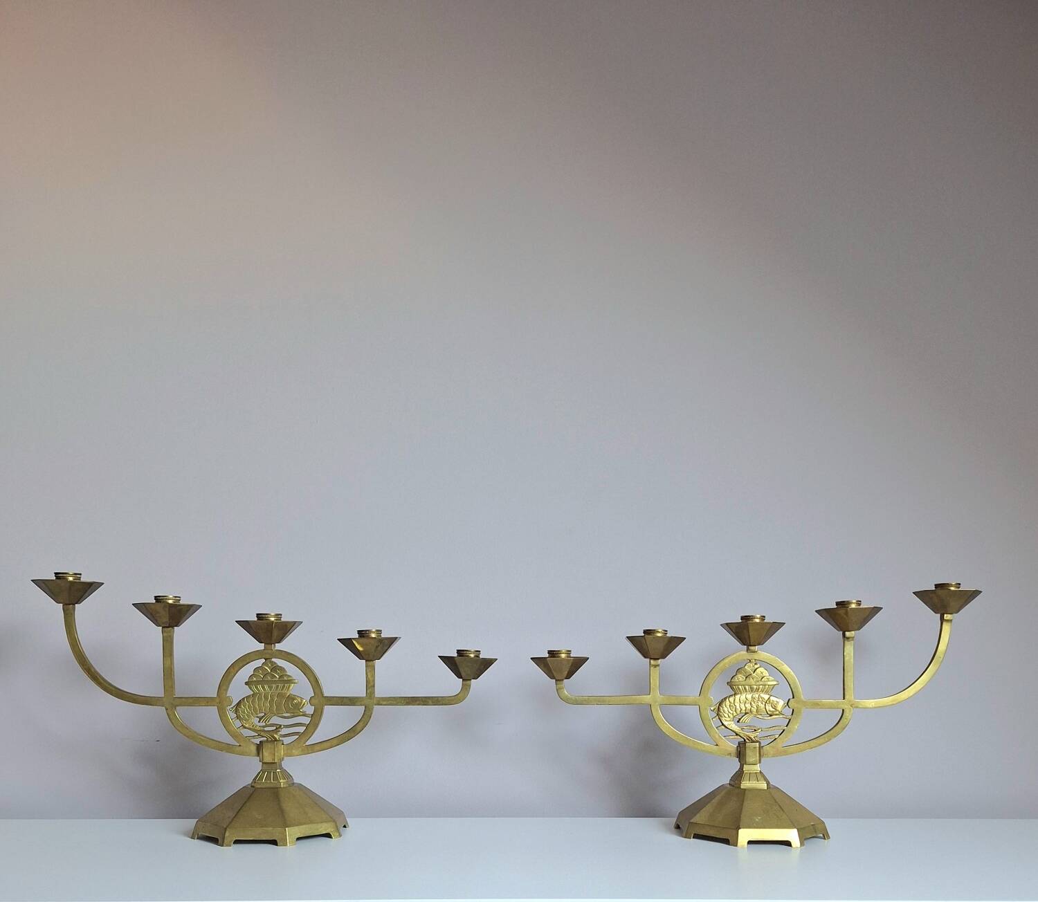 Pair of 5-armed art deco candlesticks, antique candelabras