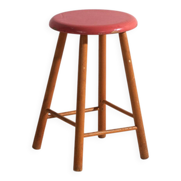 Antique wooden stool with a round seat – Central Europe, around 1950