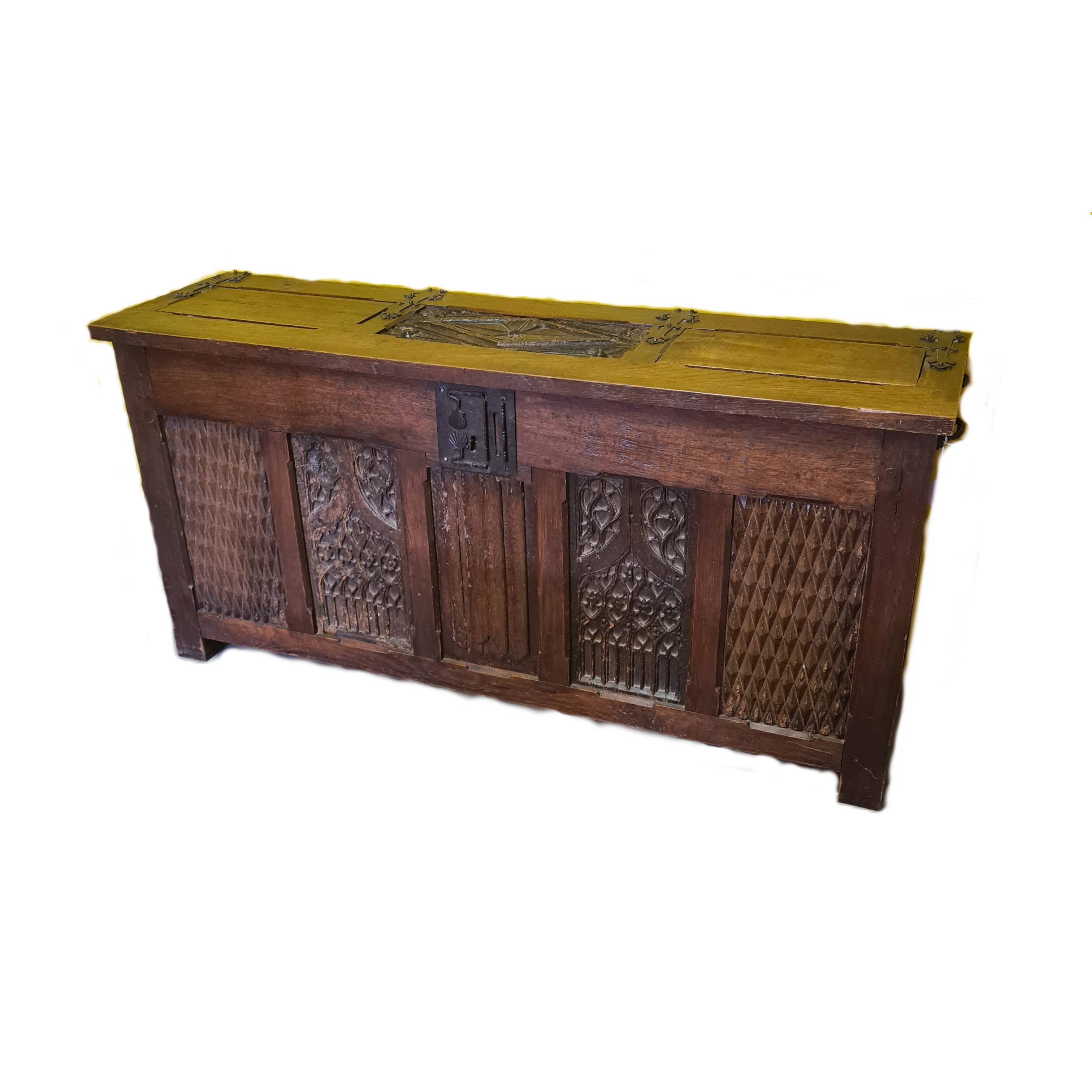 Oak chest with Gothic panels, France, 16th century
