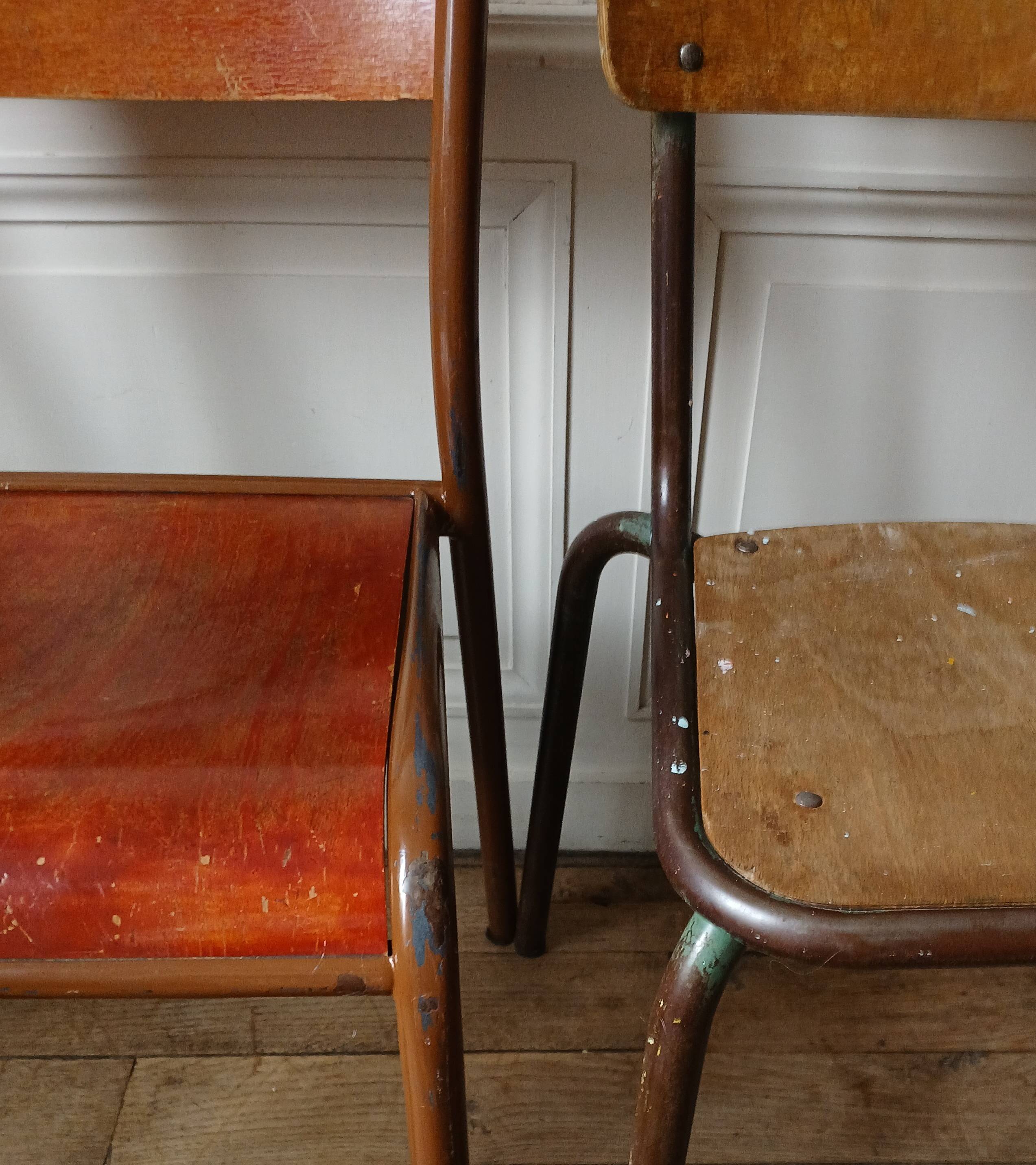 4 mismatched metal & wood chairs