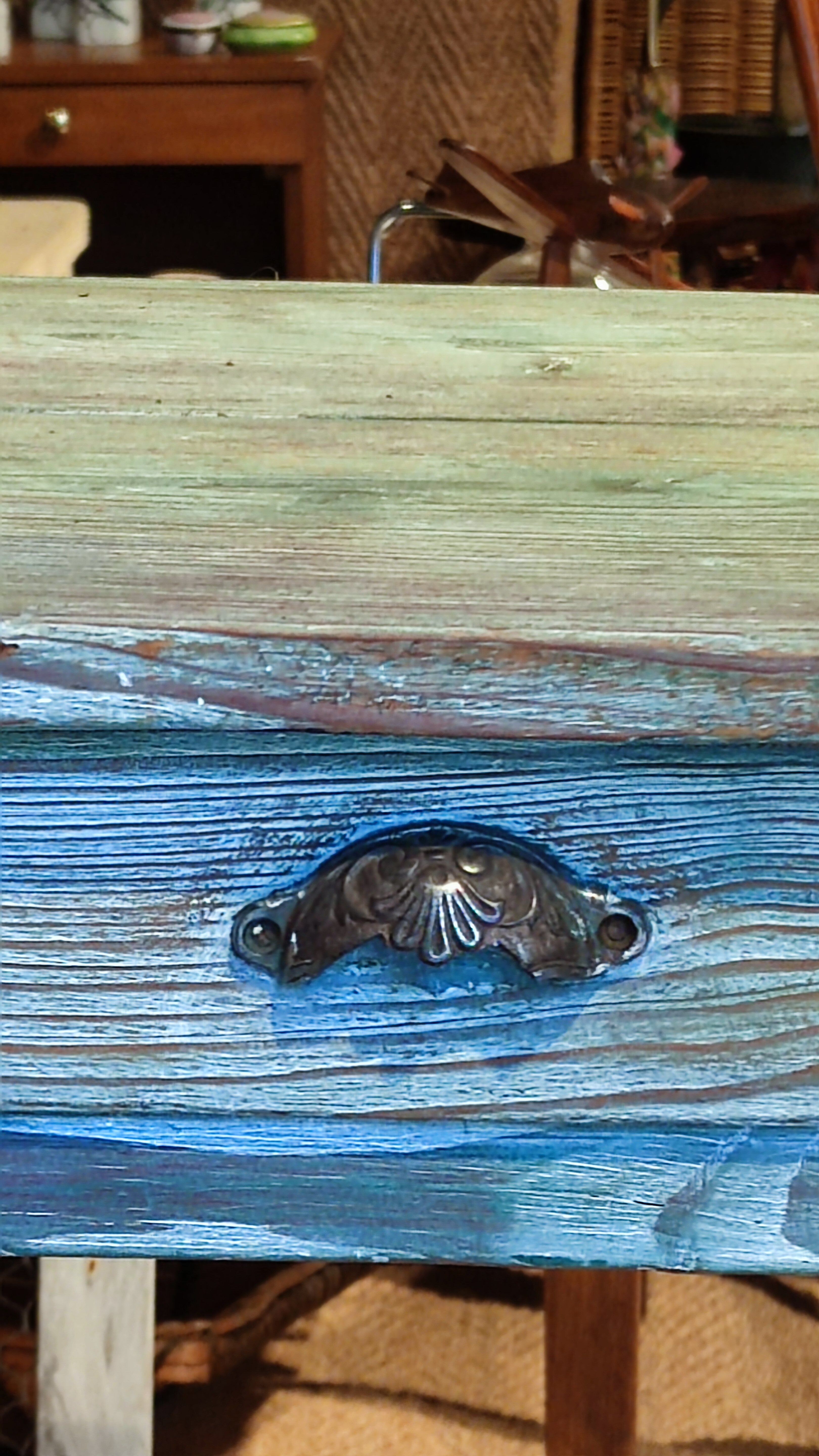 Farmhouse table green patina