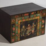 Ancien coffre oriental avec peinture de la guerrière Yang Mulan (c.1900) #9
