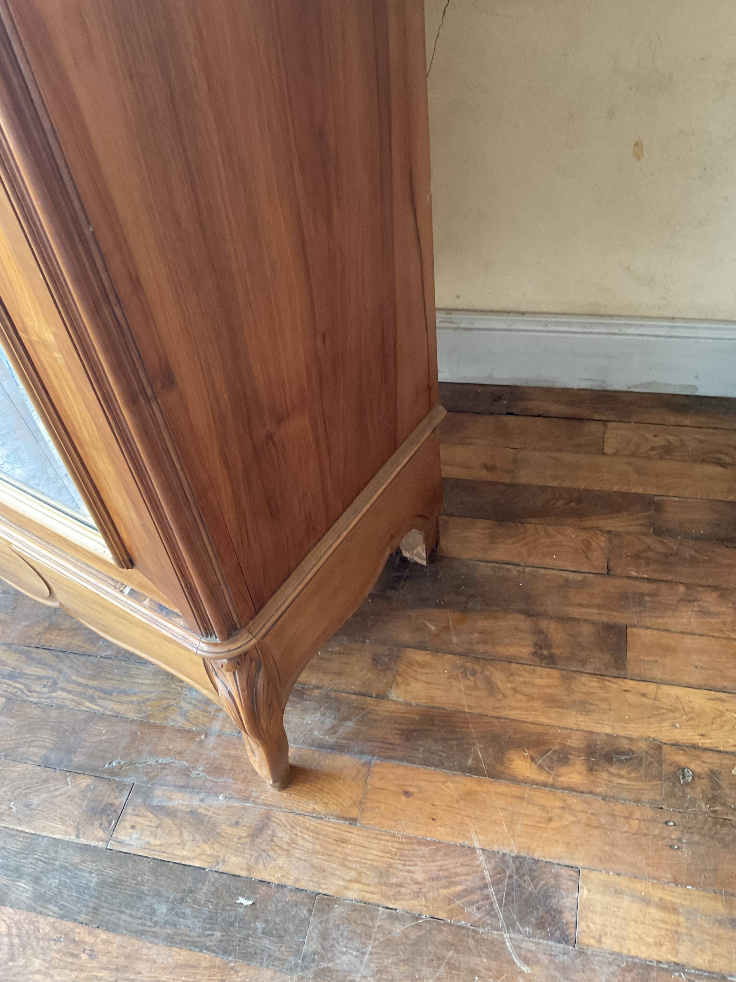 Antique Louis XV style mirrored wardrobe in solid walnut